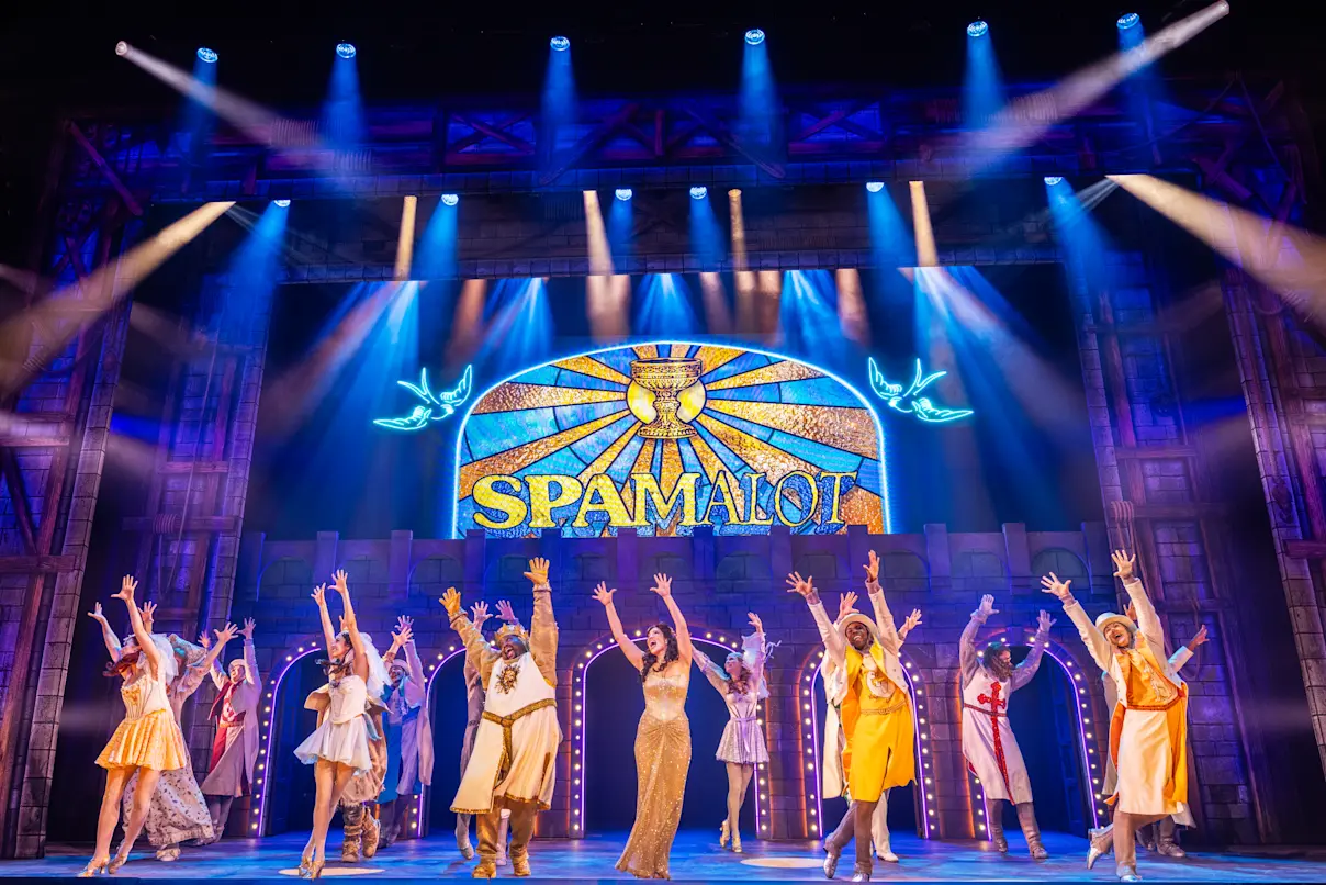 The cast of the North American Tour of Spamalot. Photo by Matthew Murphy and Evan Zimmerman.