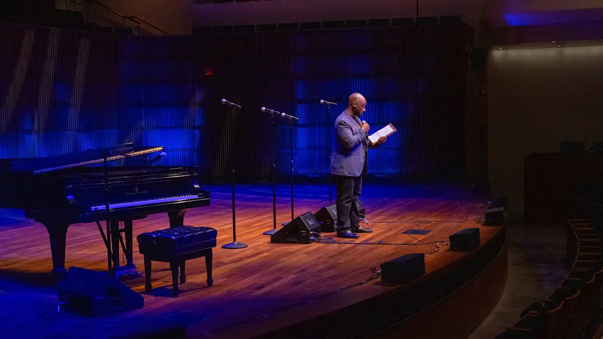 Ordway President and CEO Chris Harrington speaking on stage at the 40th Anniversary Open House. Photo by Imani Mansfield.