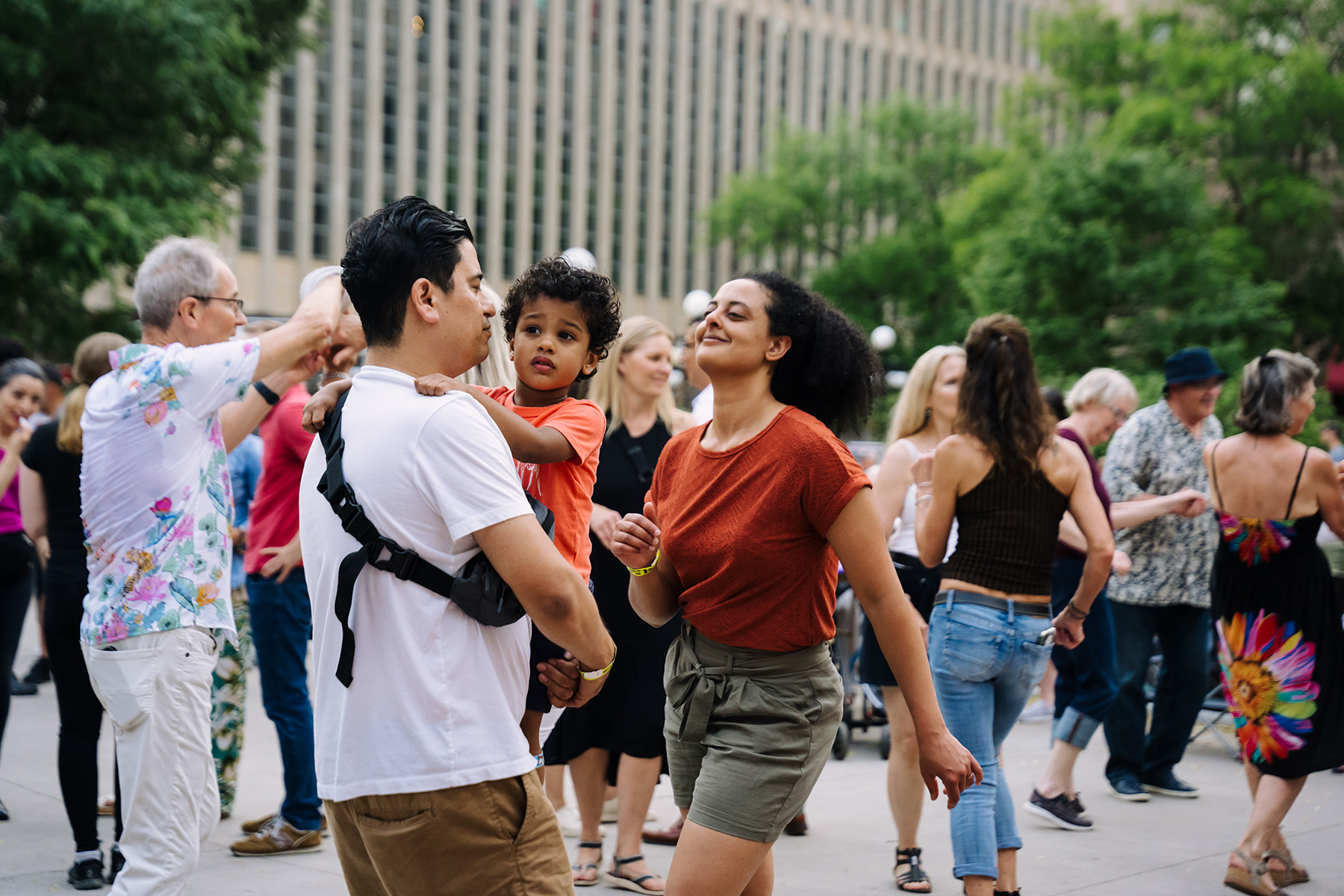 Families dancing at the Flint Hills Family Festival's 2023 Strings & Salsa Night. Photo by Laura Alpizar.