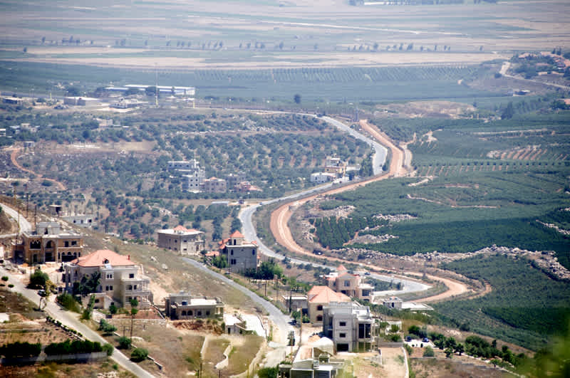 The border between Israel and Lebanon can be found between the two winding roads. . 