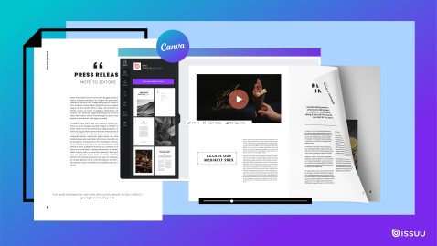 Issuu platform elements with a publication and Canva's logo