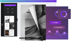 Issuu purple dashboard with numbers and charts on Canva
