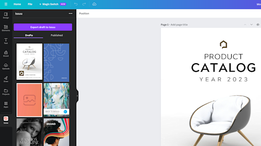 Issuu App on Lower Left Corner of the Canva Platform