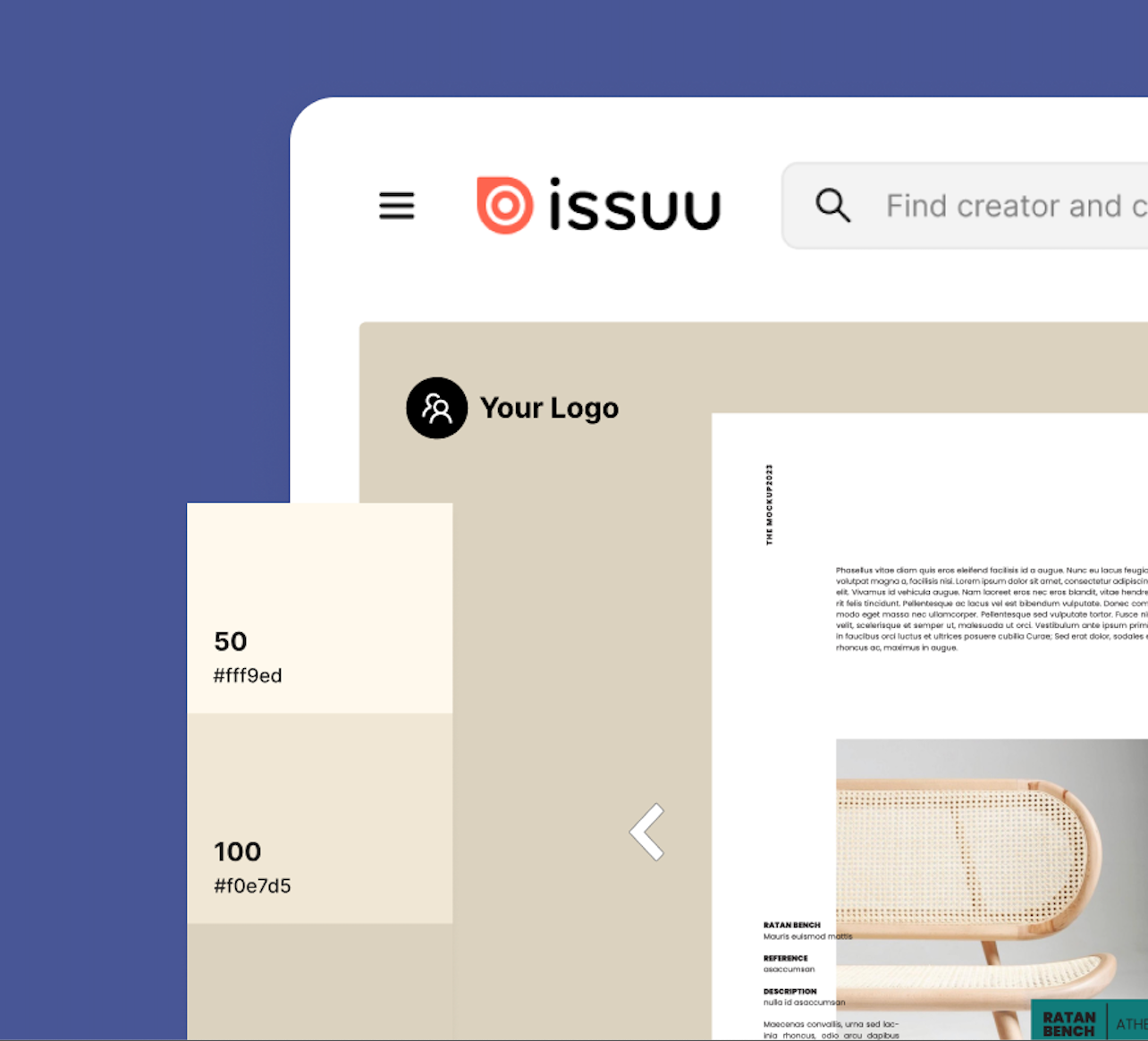 Issuu logo in a white box on a purple background