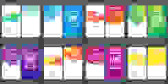 Two rows of colorful, rainbow, generic brochure templates. Photo credit: Kalistratova 