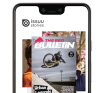 A close up image of a phone displaying an Issuu visual story for The Red Bulletin publication.