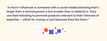 A quote that defines what a micro influencer with a small issuu themed illustration below