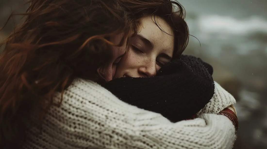 Hugging a friend