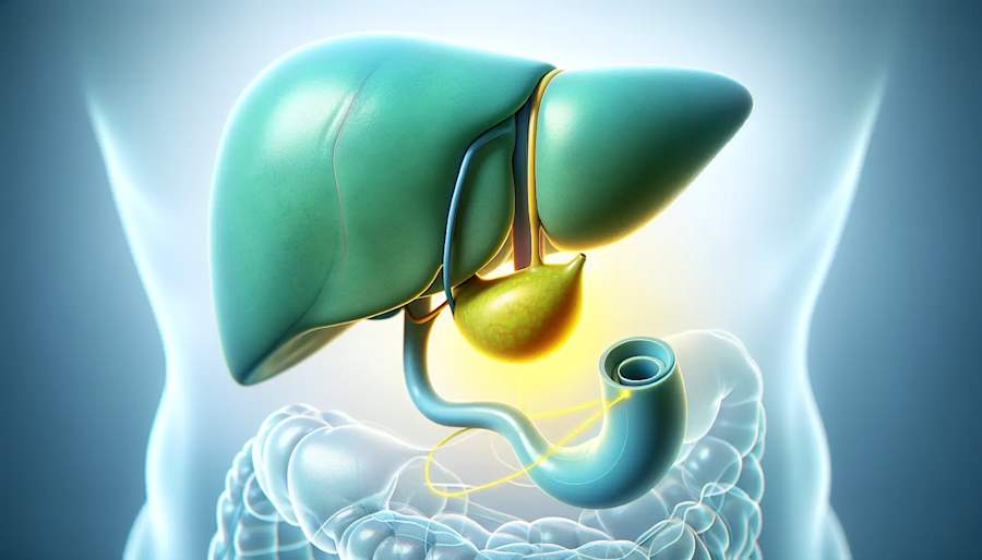 Illustration of the gallbladder and bile duct