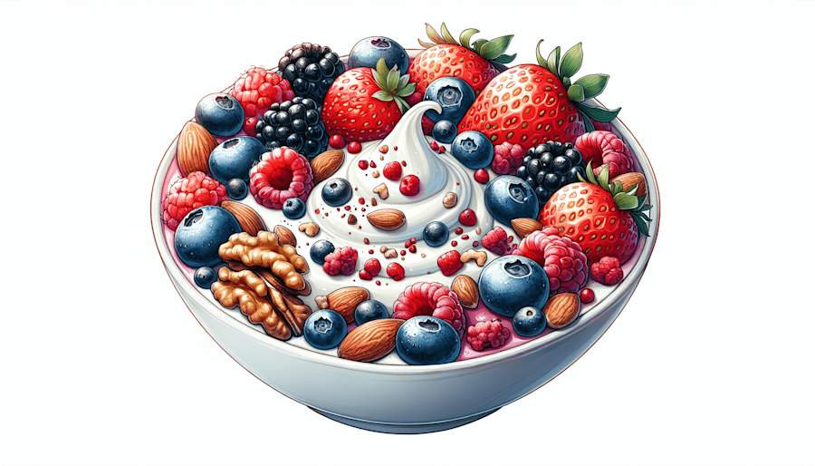 Probiotic-rich yogurt bowl with mixed berries and nuts