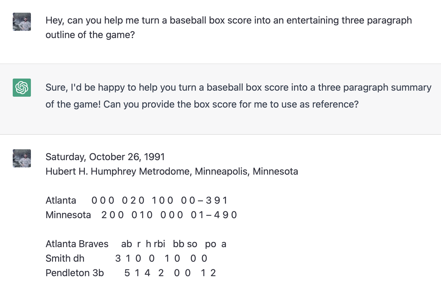 Analytic Prompt - Converting a box score into an entertaining description of the game. Part 1.