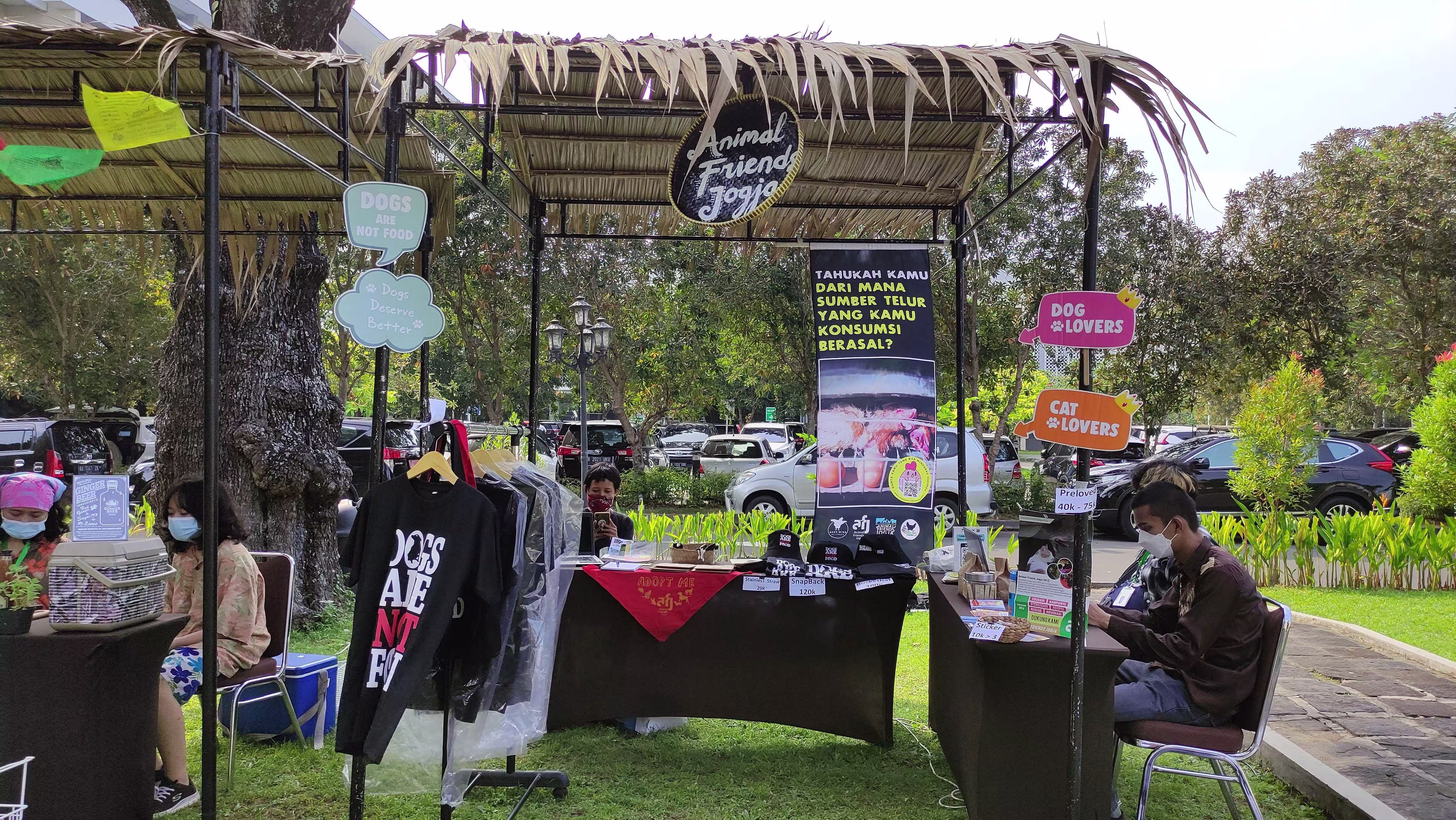 A stall in Indonesia with information about cages hens