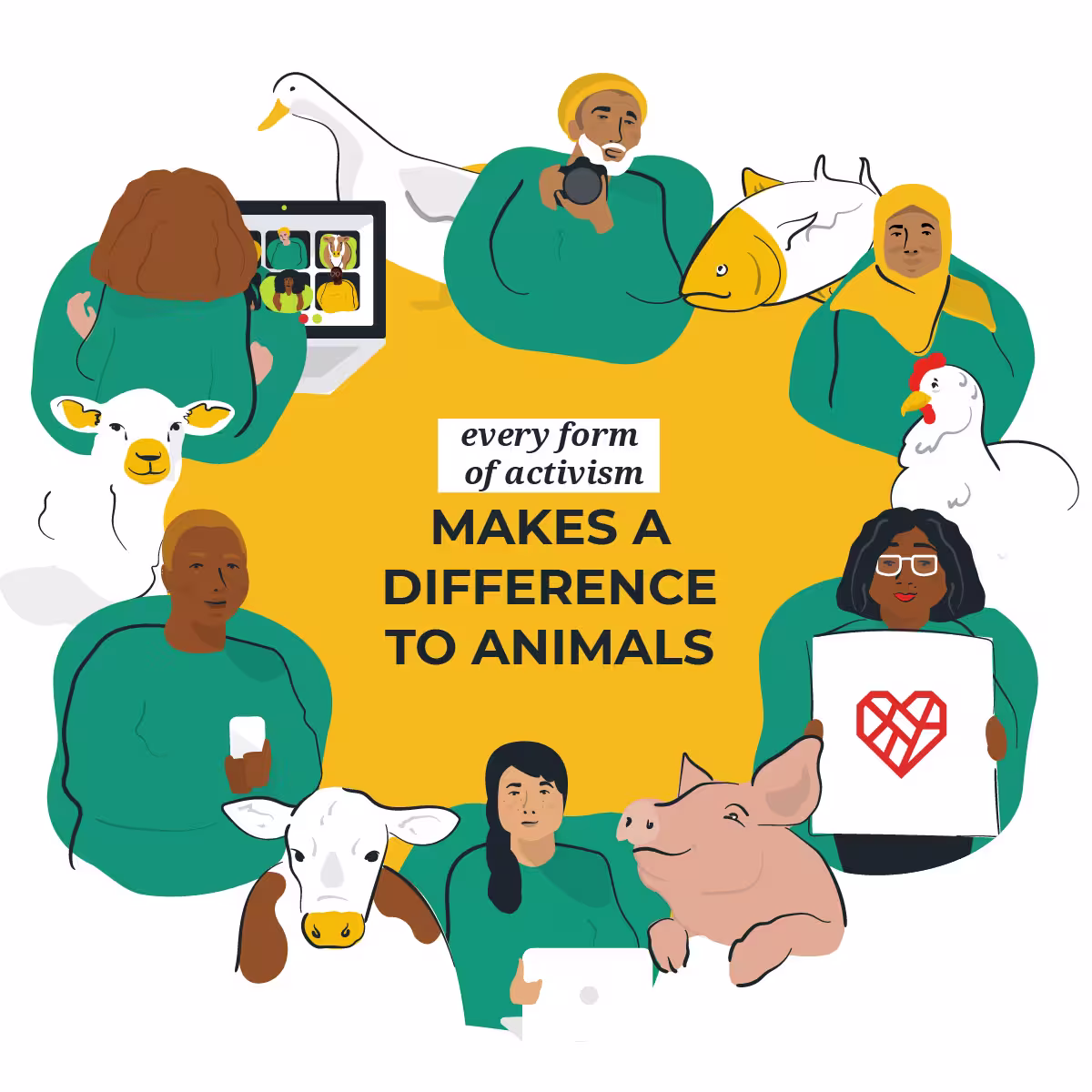 Illustration with selection of animals and people