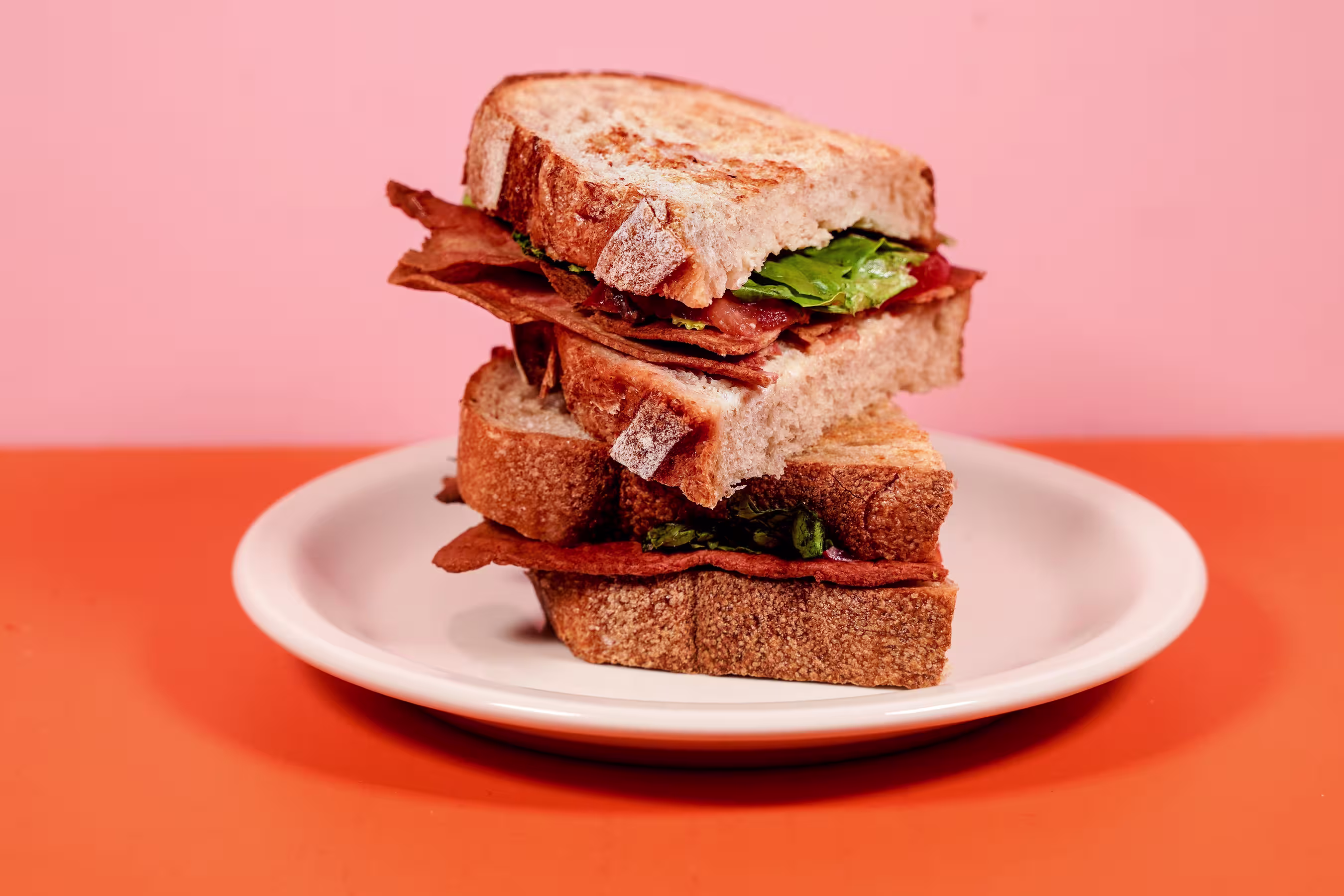 Bacon Lettuce Tomato Sandwich with Prime Roots Plant-Based Bacon