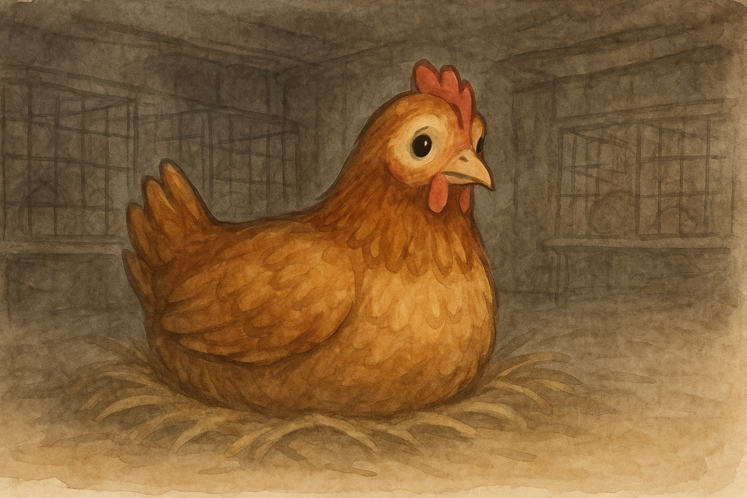 Sad caged egg laying hen