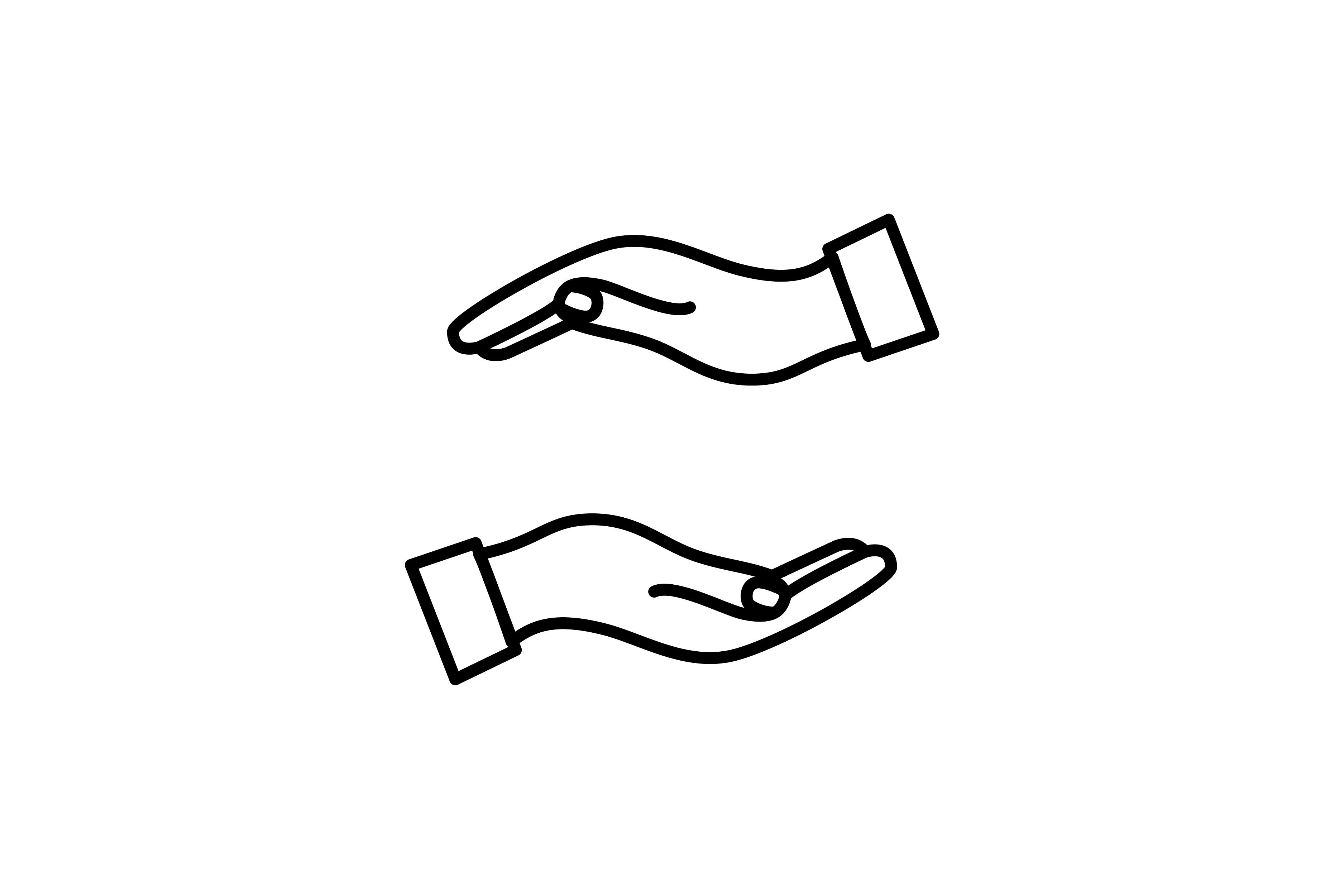 Illustration of one hand hovering another.