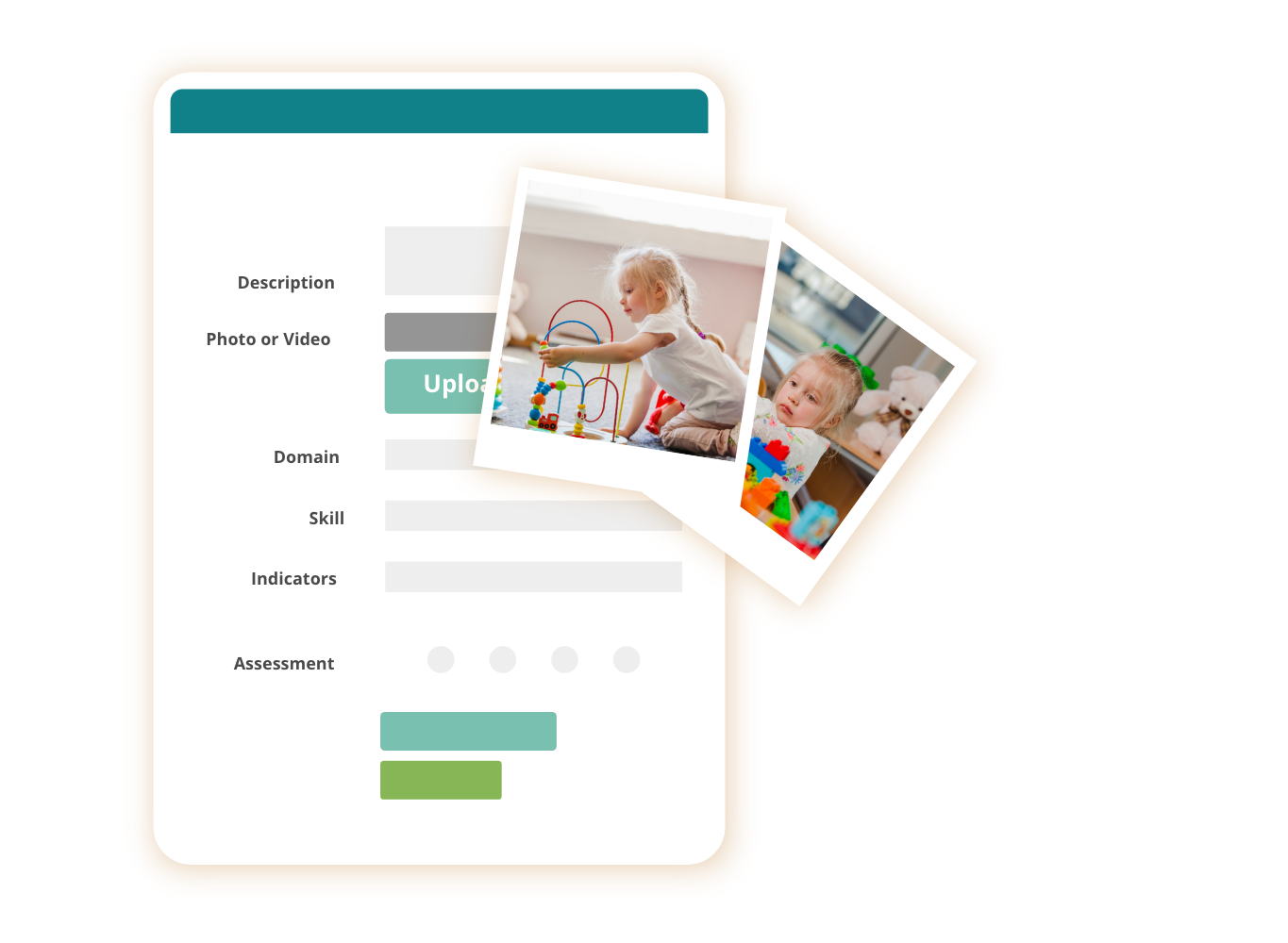 screenshot of activity log with two polaroid pictures hovering over a green dashed rectangle
