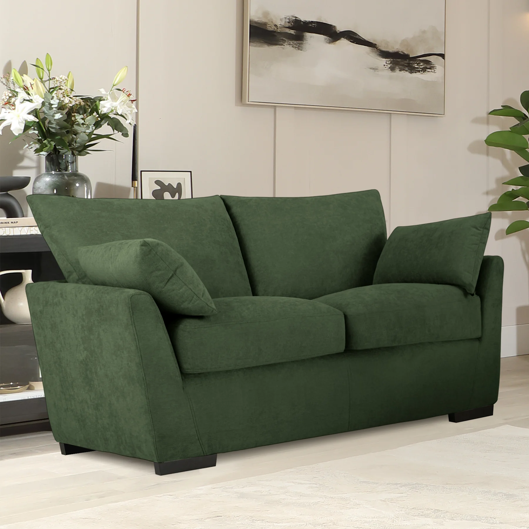 Langdon 2 Seater Sofa, Moss Green House Plush Fabric