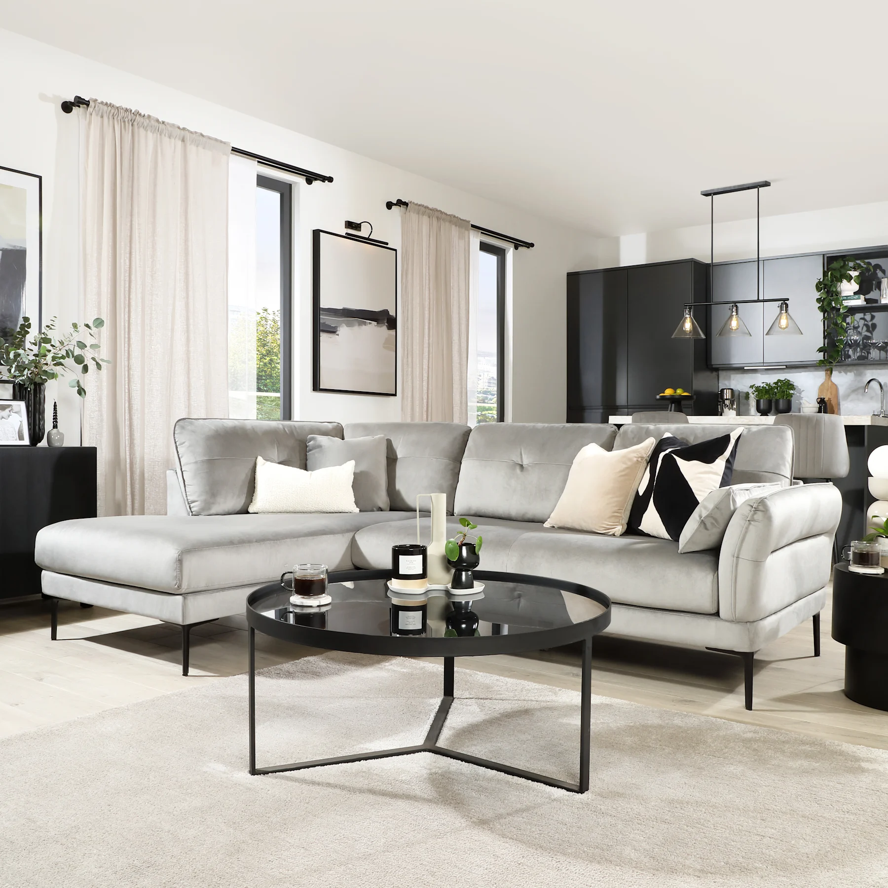 Larissa L-Shape Corner Sofa, Left-Hand Facing, Grey Classic Velvet