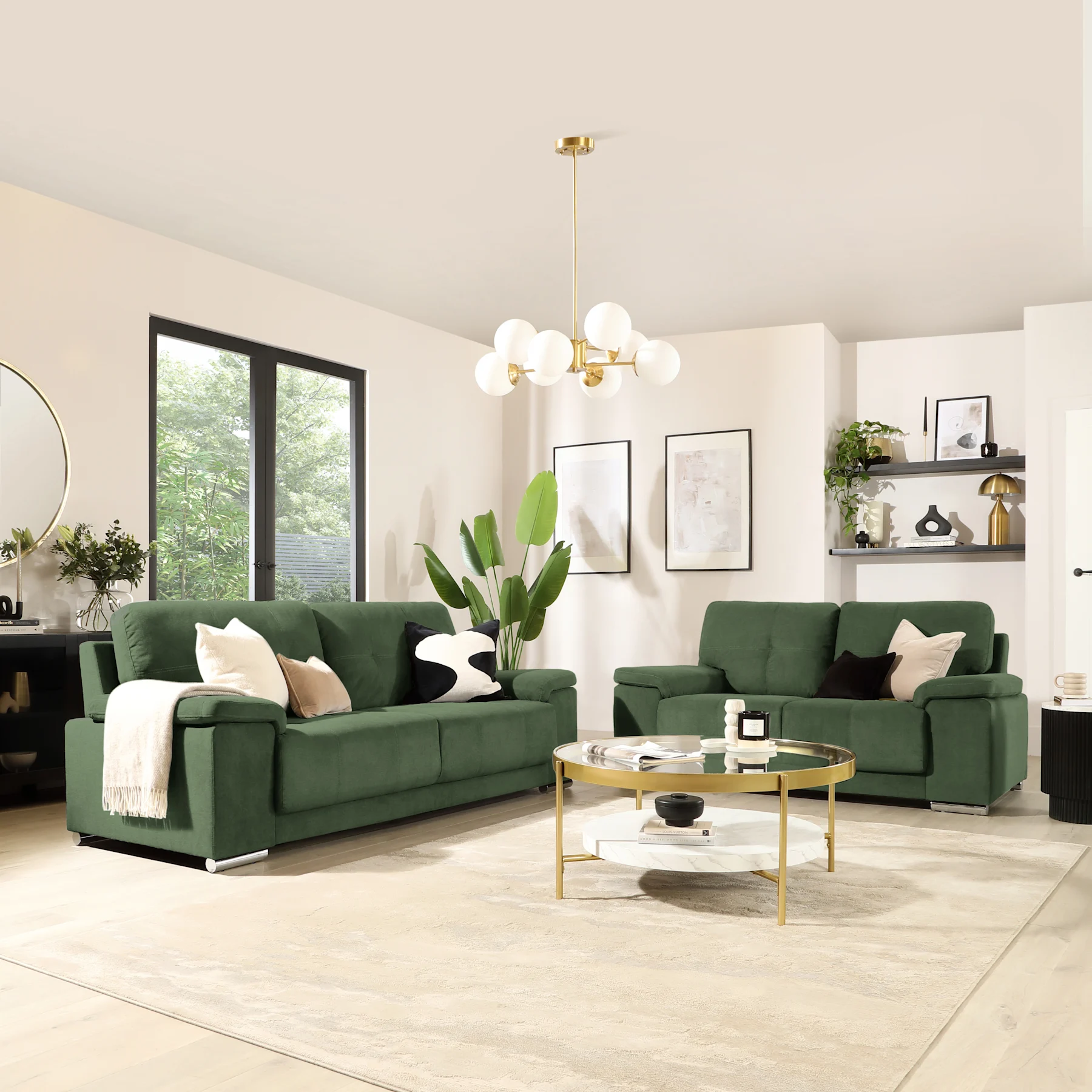 Kansas 3+2 Seater Sofa Set, Moss Green Classic Plush Fabric