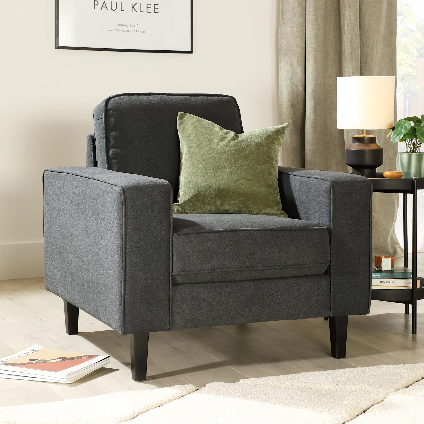 Monaco Armchair, Slate Grey Classic Plush Fabric