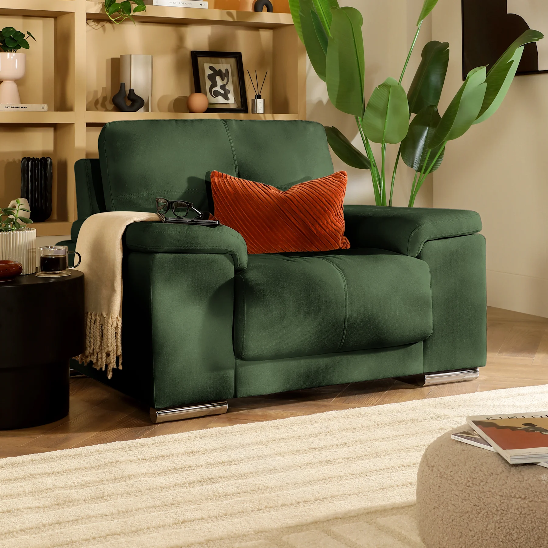 Kansas Armchair, Moss Green Classic Plush Fabric