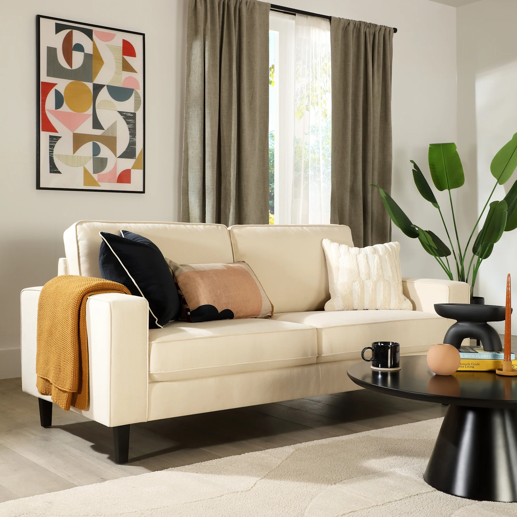 Monaco 3 Seater Sofa, Ivory Classic Plush Fabric