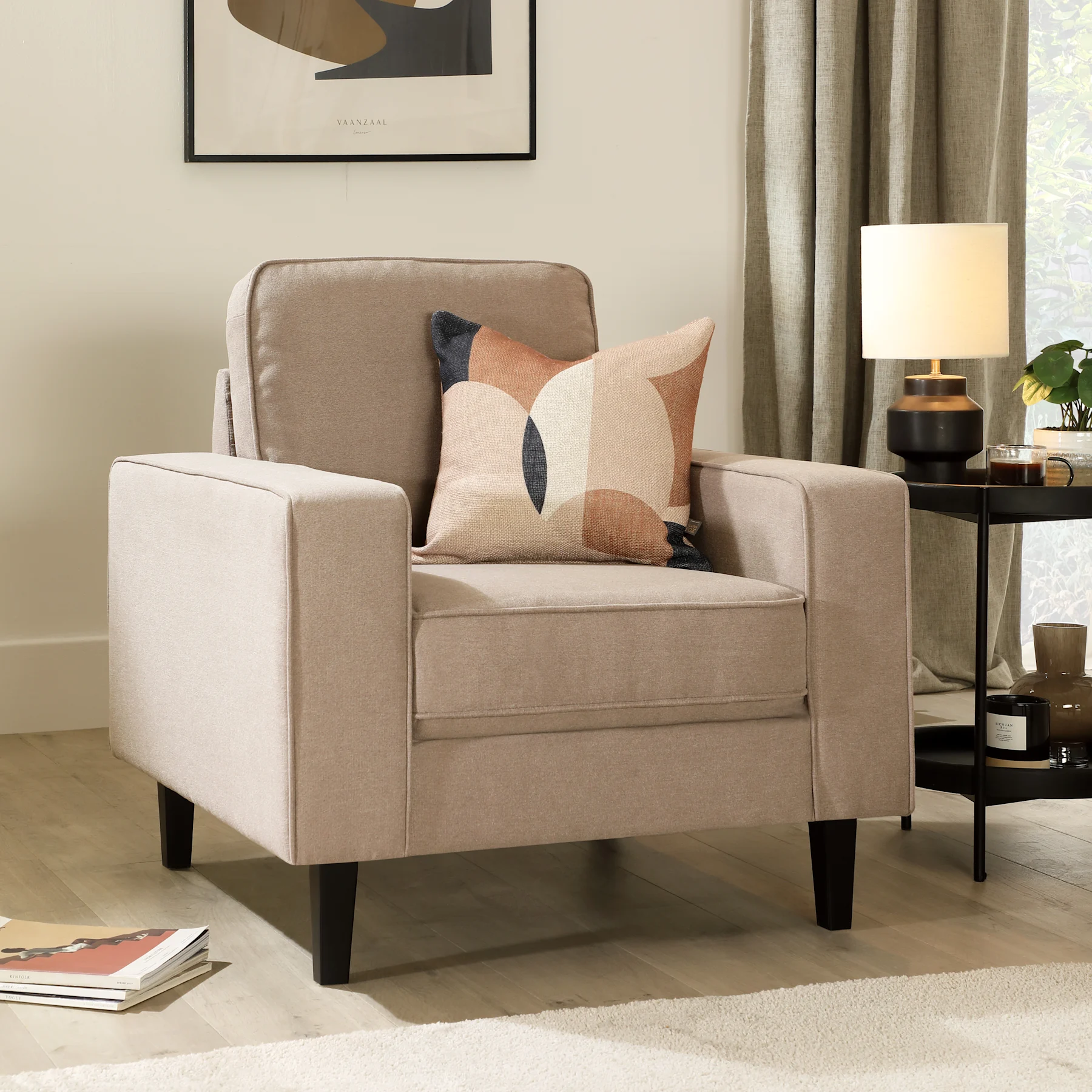 Monaco Armchair, Beige Classic Plush Fabric
