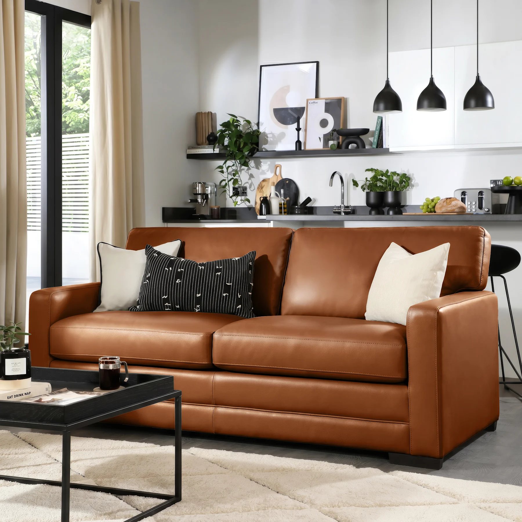 Arden 3 Seater Sofa, Tan Premium Faux Leather