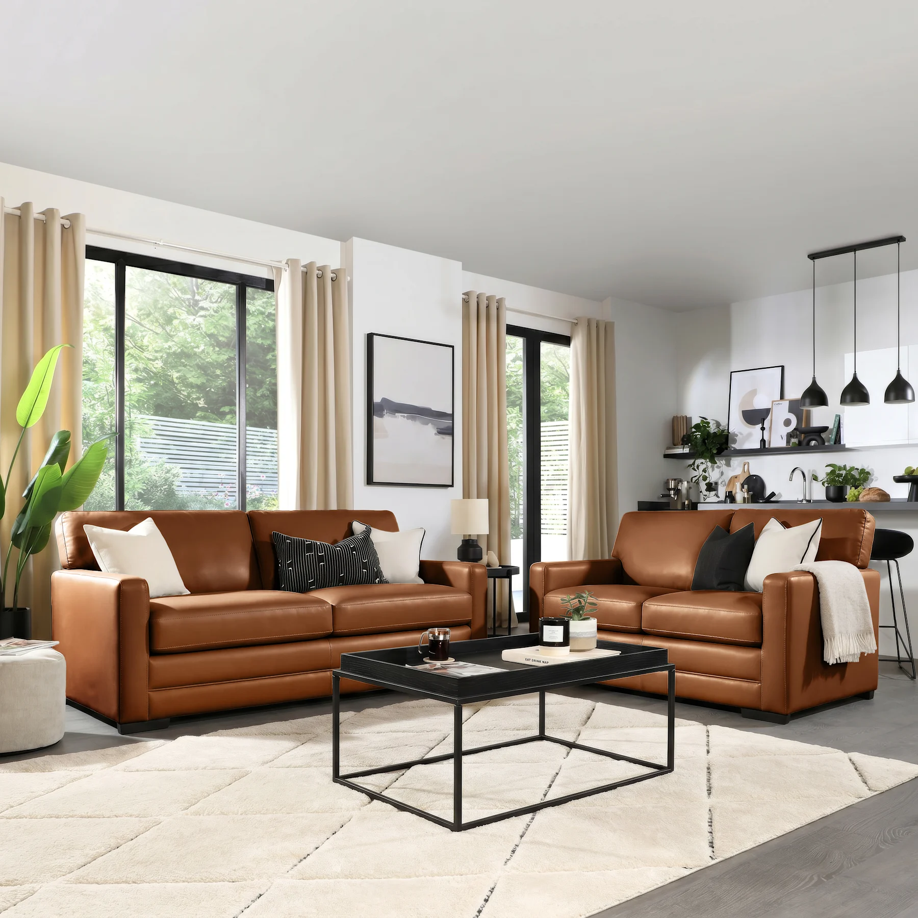 Arden 3+2 Seater Sofa Set, Tan Premium Faux Leather