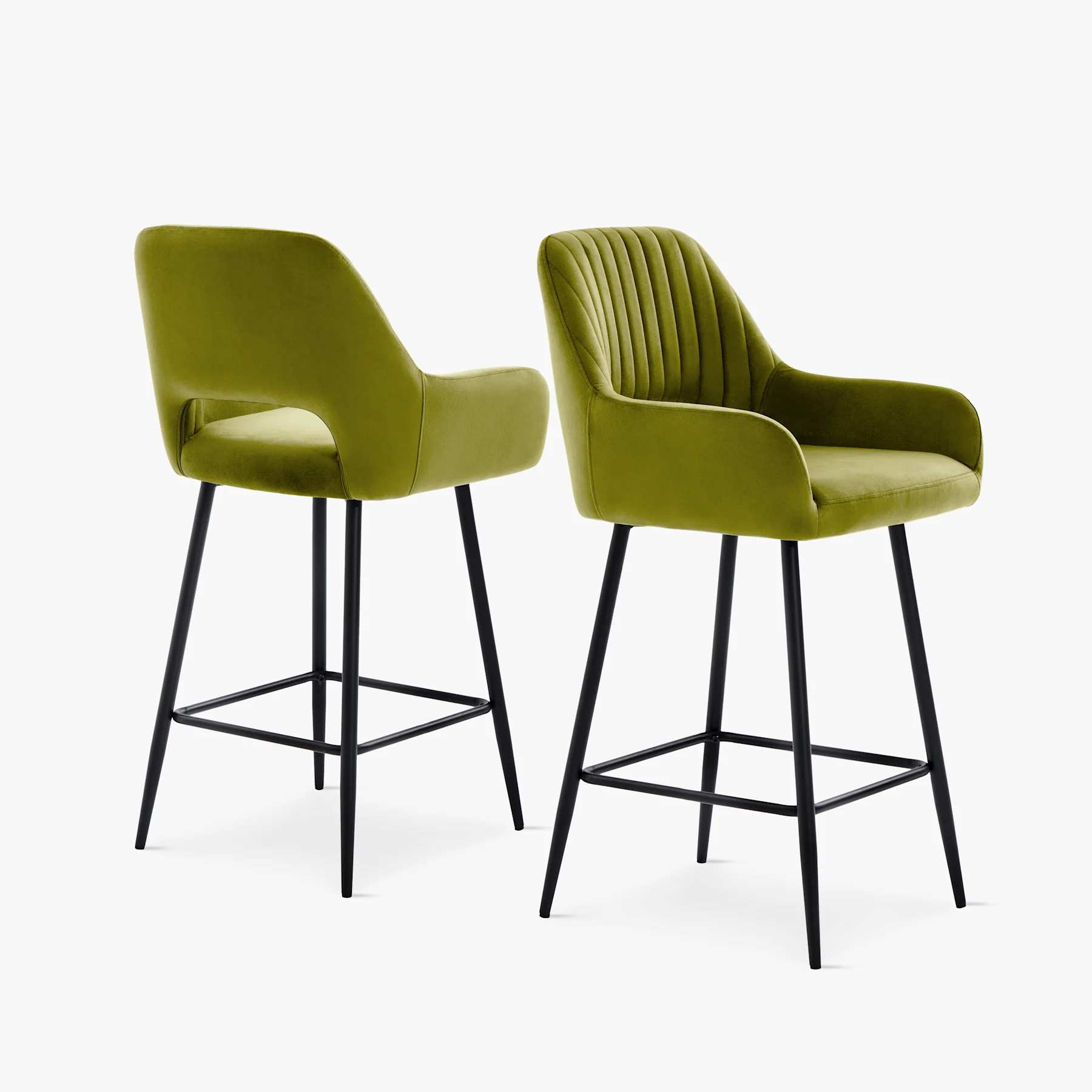 Clara Bar Stool, Olive Green Classic Velvet & Black Steel