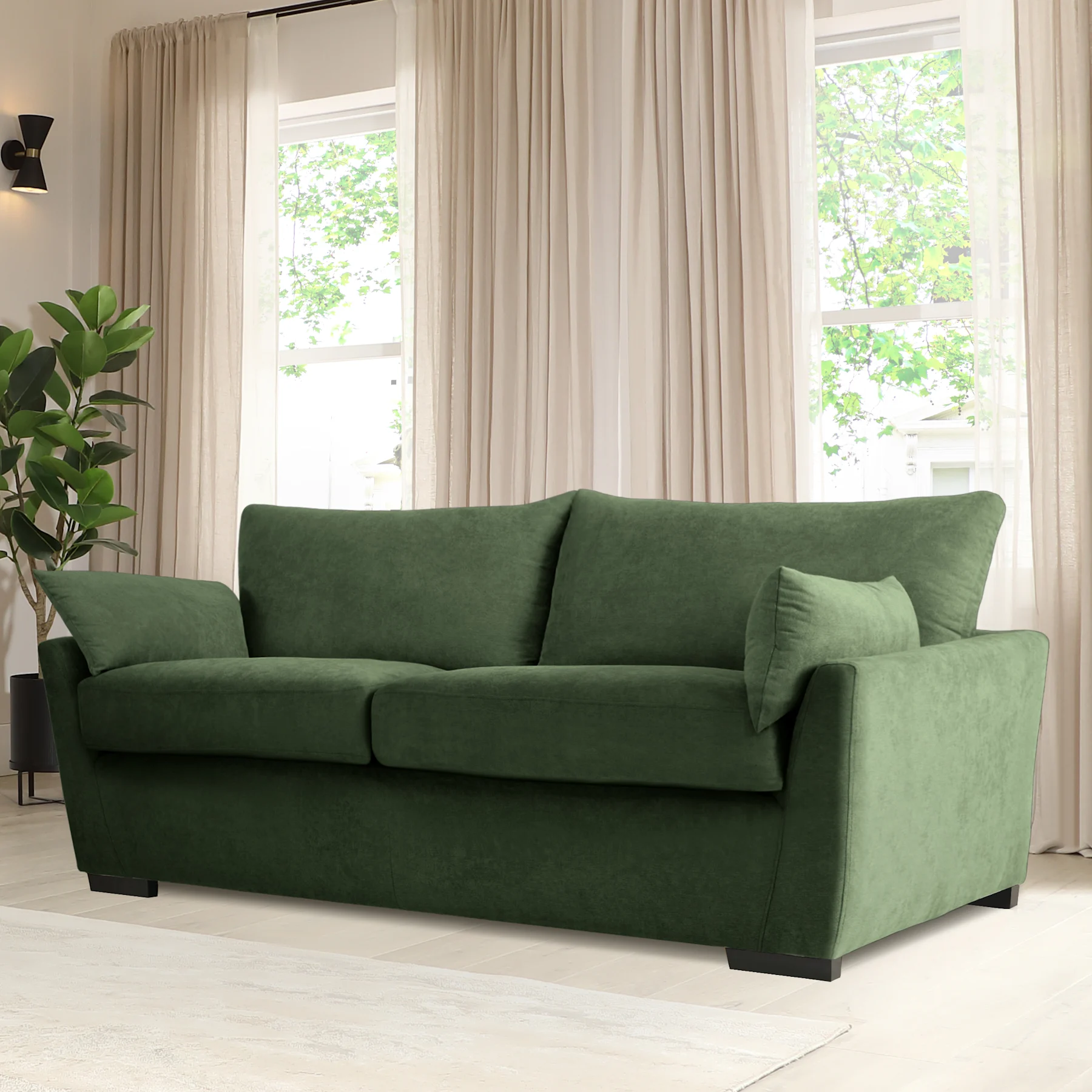 Langdon 3 Seater Sofa, Moss Green House Plush Fabric