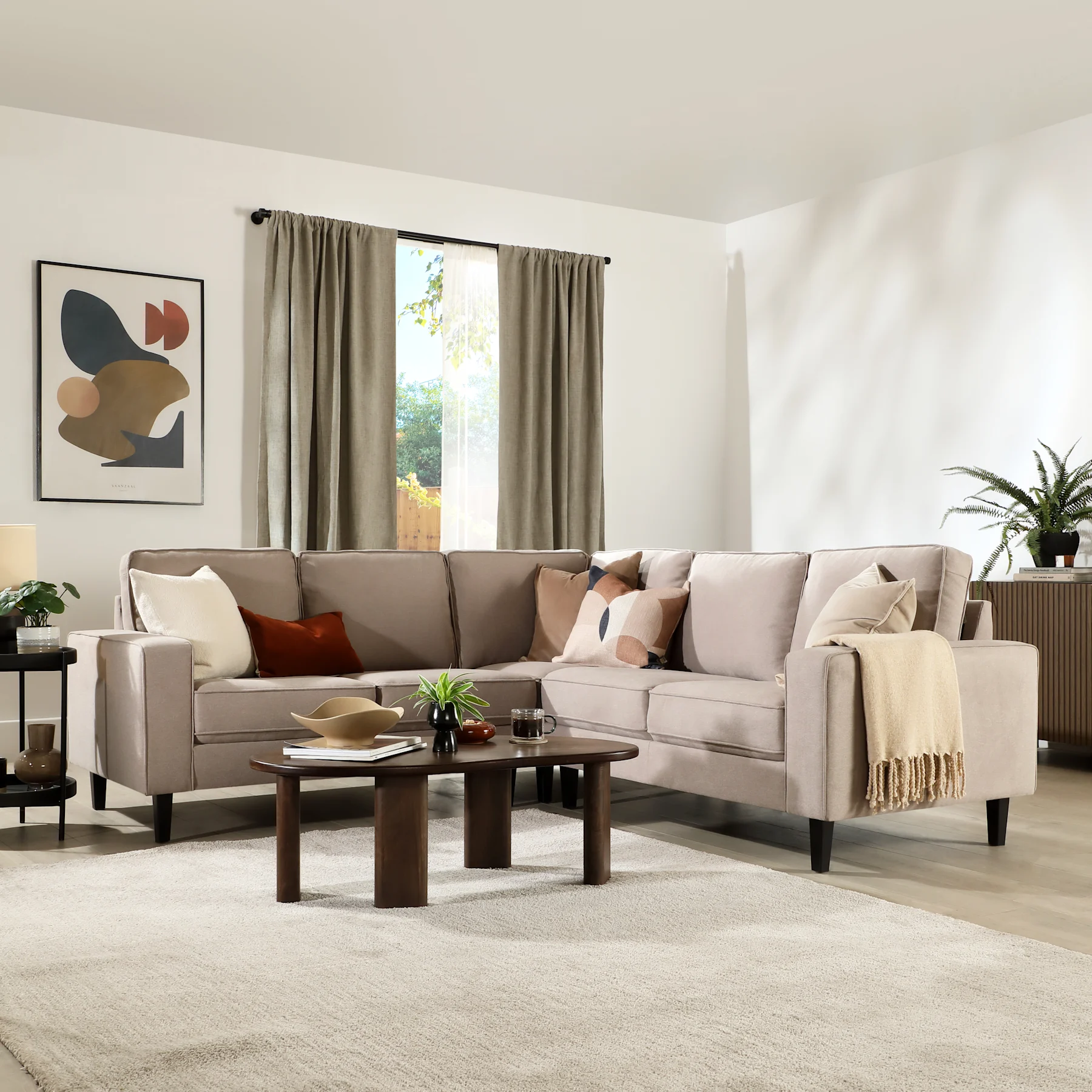 Monaco Corner Sofa, Beige Classic Plush Fabric