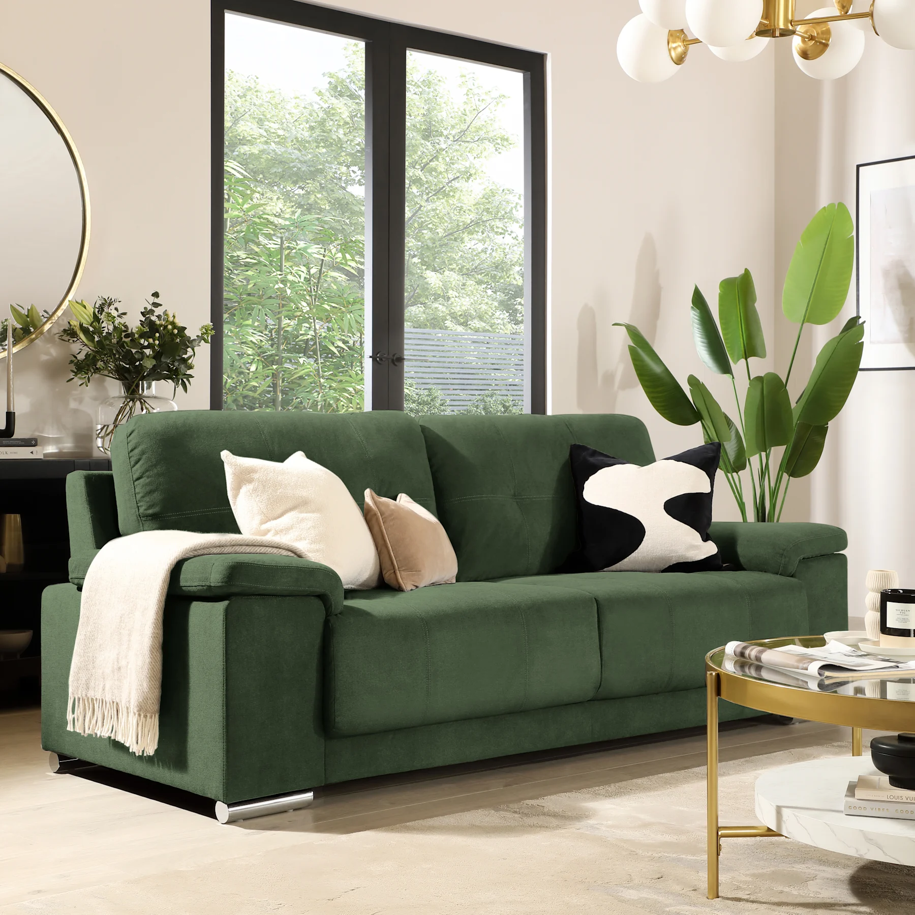 Kansas 3 Seater Sofa, Moss Green Classic Plush Fabric