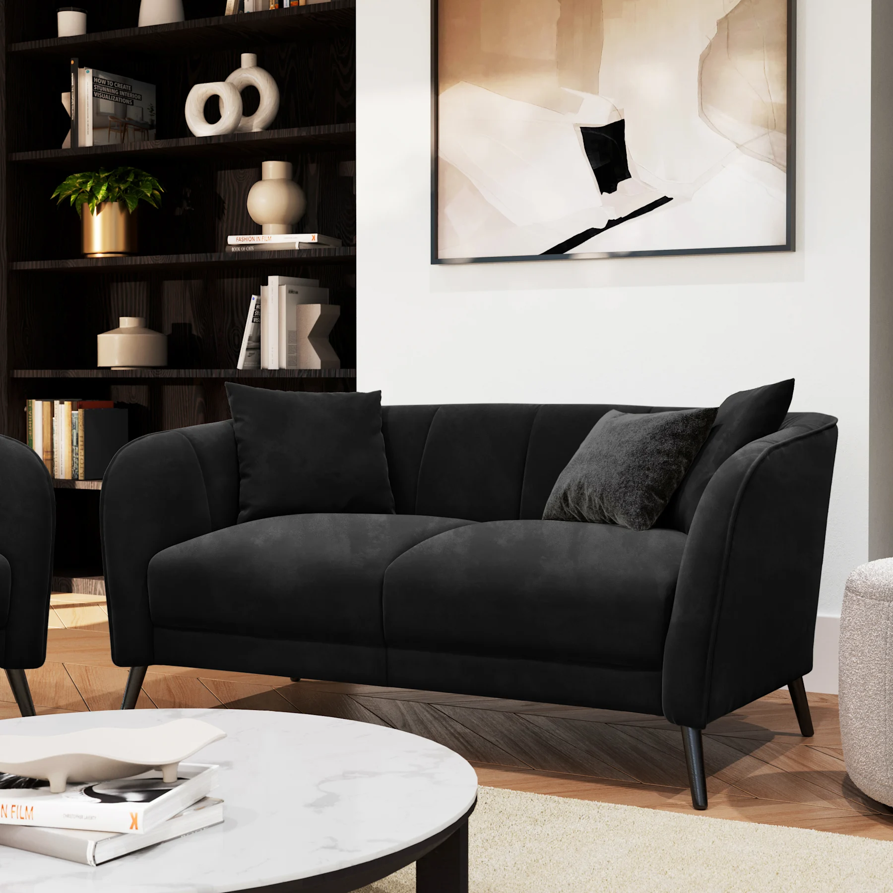 Loren 2 Seater Sofa, Black Classic Velvet