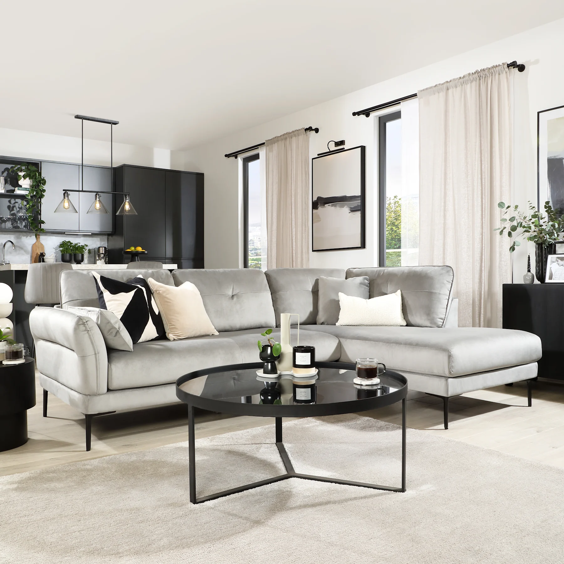 Larissa L-Shape Corner Sofa, Right-Hand Facing, Grey Classic Velvet
