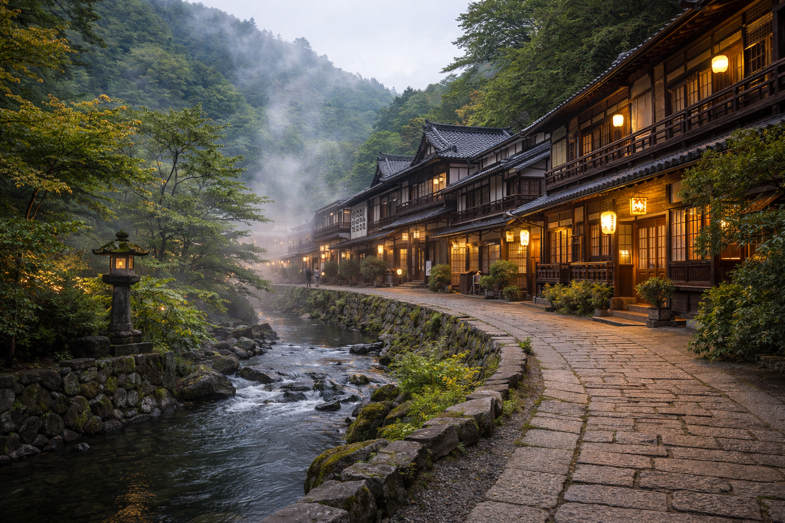 Yuwaku Onsen Misty Morning