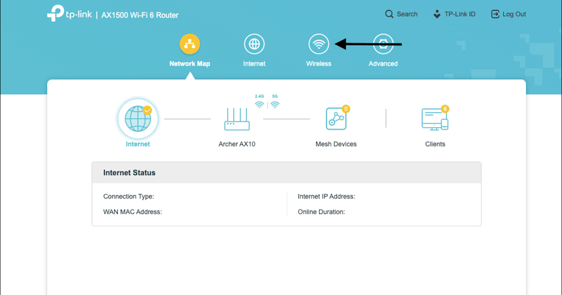 WiFi for customers - TP-Link router settings page