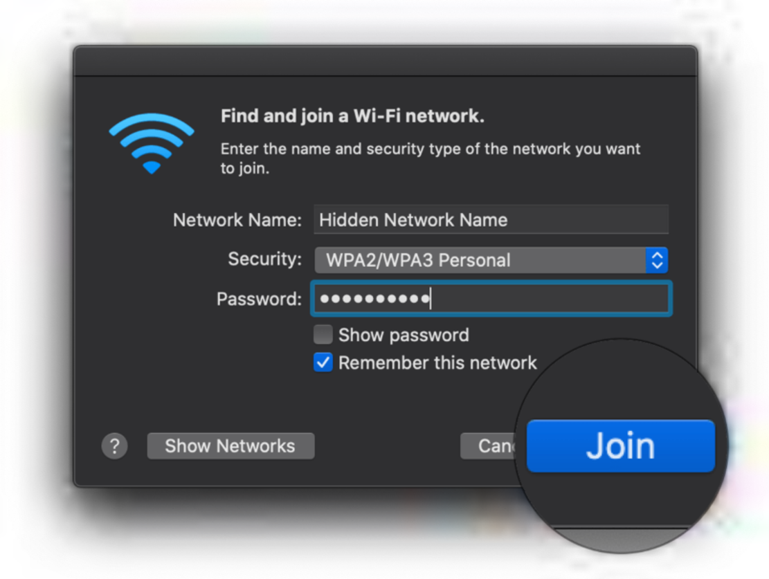 Hidden network wifi 6