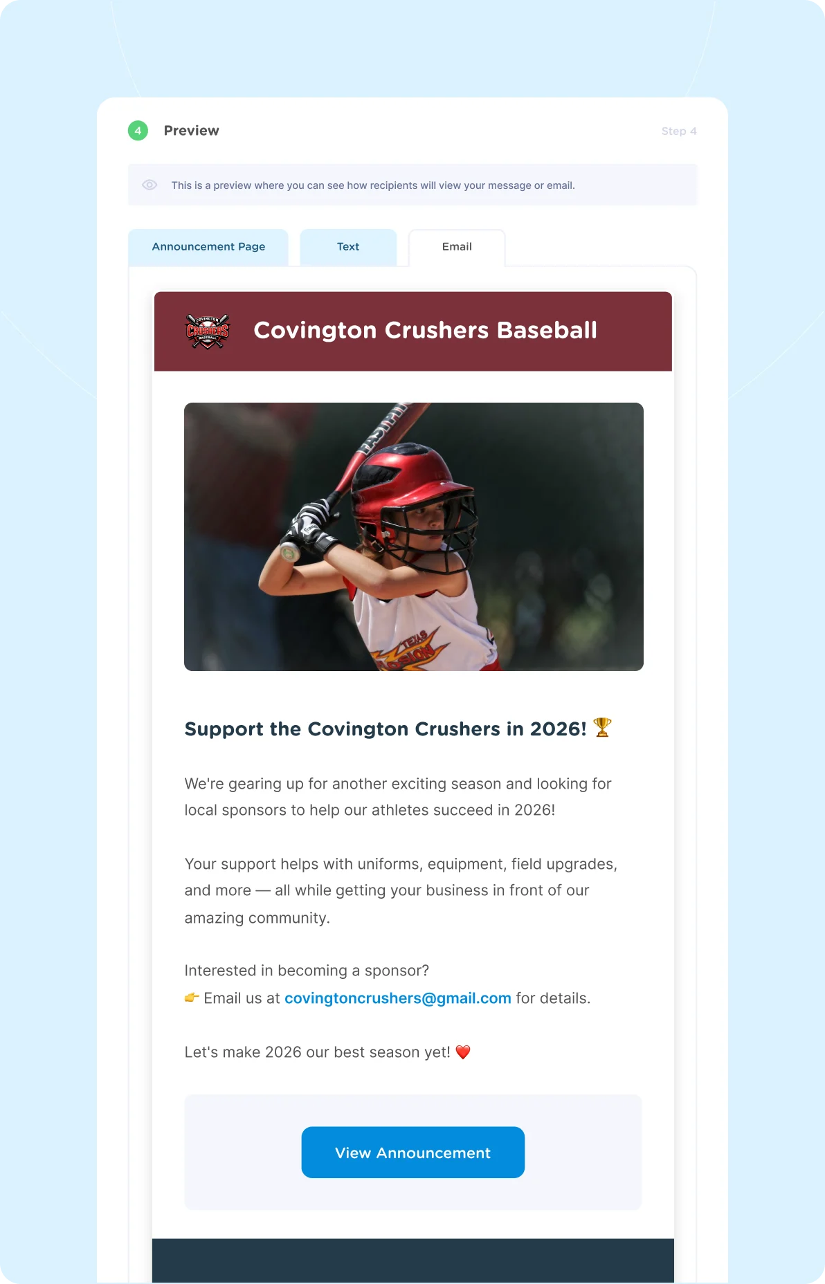 Stay connected with players and parents