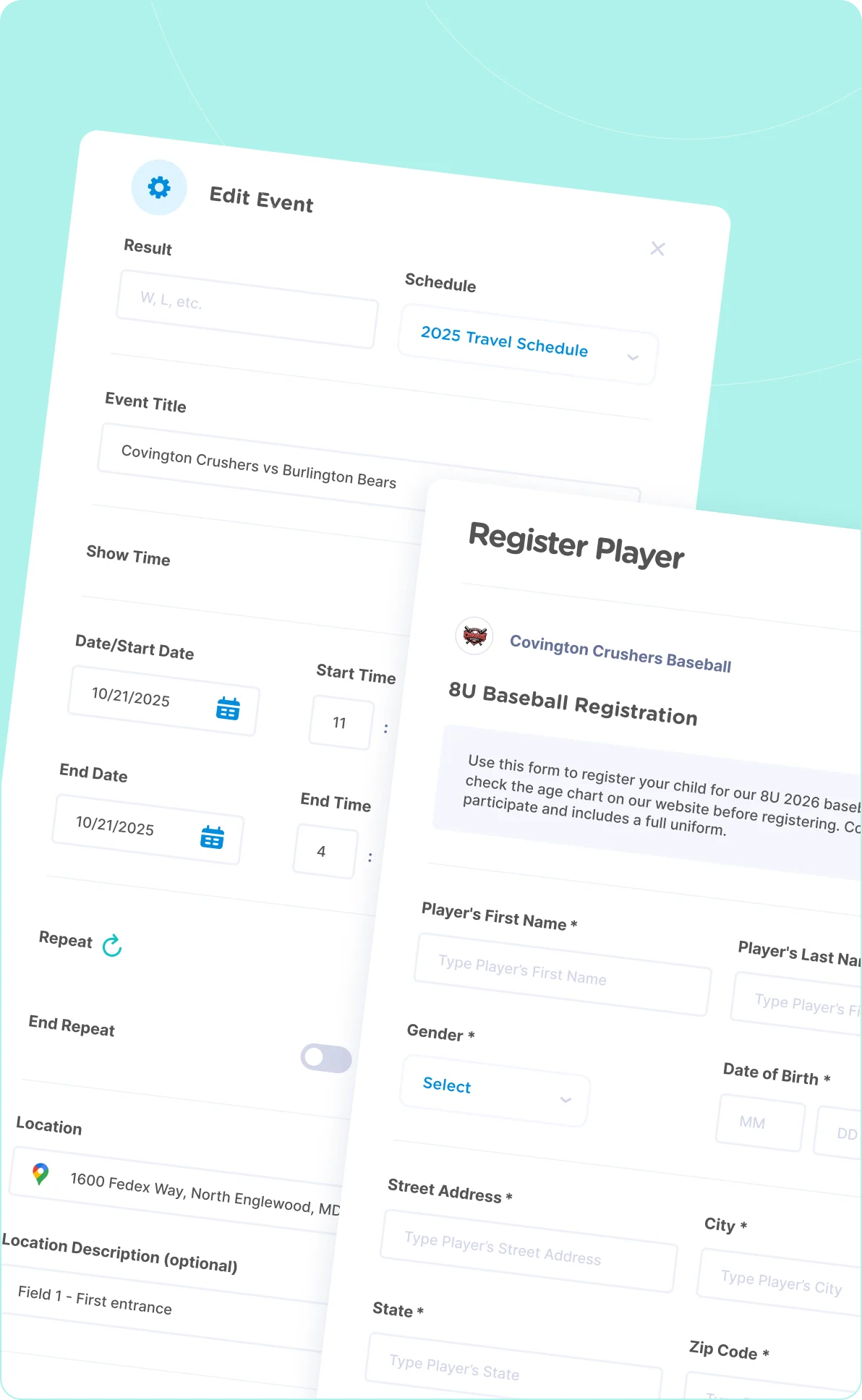 Launch a team website and registration in minutes