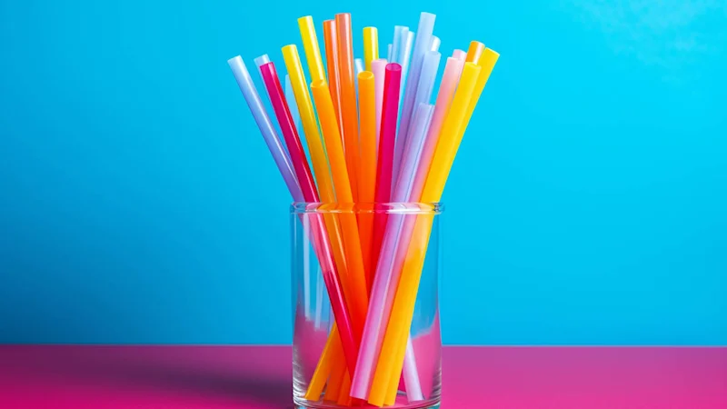 Jar of plastic straws in different colours