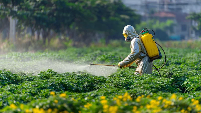 Spraying pesticide