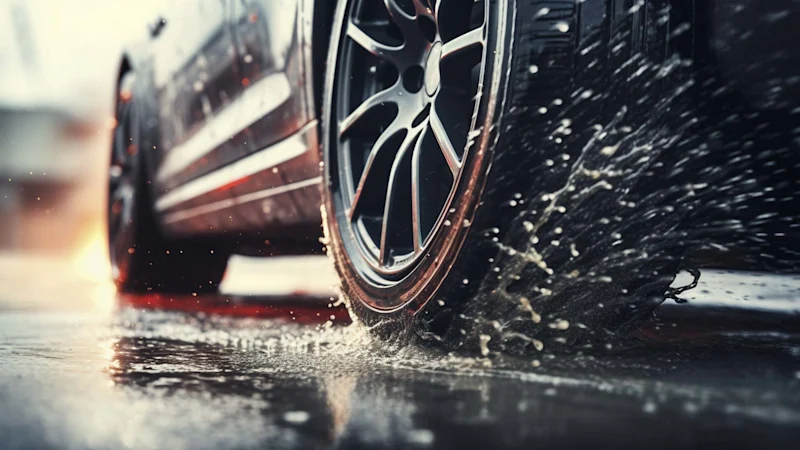 Car driving on a wet road