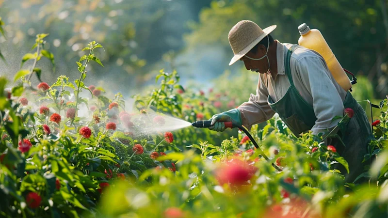 Gardener using pesticide