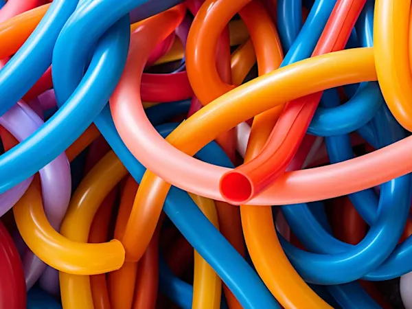 Colourful bendy plastic pipes