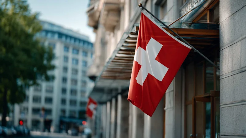 Swiss flag outside building