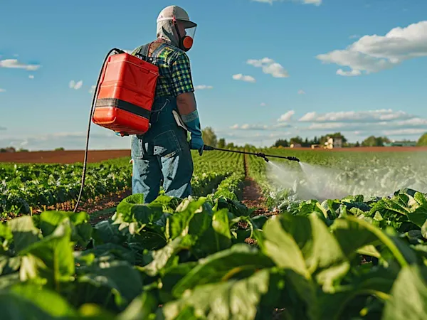Farmer spraying pesticides