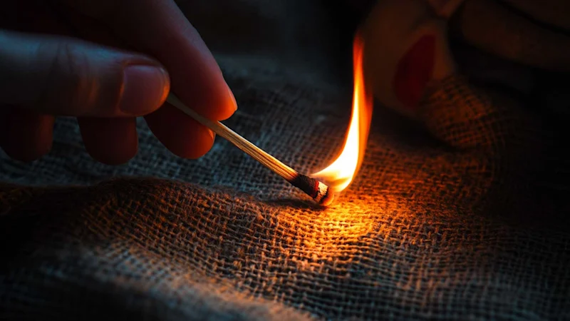 Holding a match to fire retardant fabric