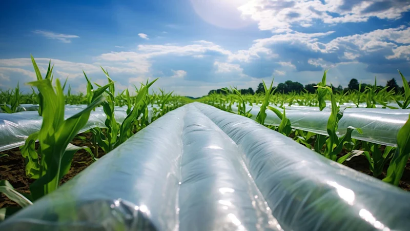 Plastic cover over a maize field